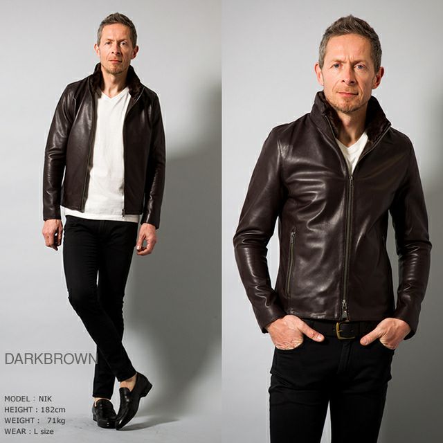 ロアーカウカーフレザー牛皮革ジャージ素材切替シングルハイネック  