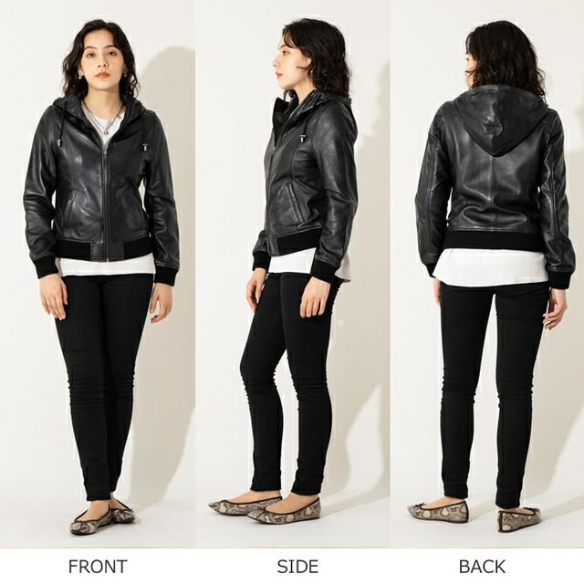 LIUGOO 本革 レザーハイネックパーカー レディース リューグー PRK01LB