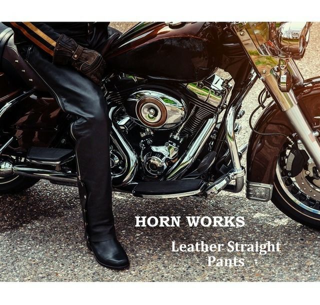 Horn Works 本革 レギュラーフィットレザーパンツ メンズ ホーン 
