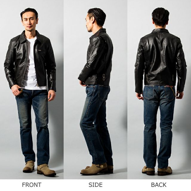 Horn Works 本革 襟付きシングルライダースジャケット メンズ ホーン