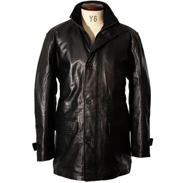 LIUGOO 本革 レザーセミロングコート 通勤コート メンズ リューグー  