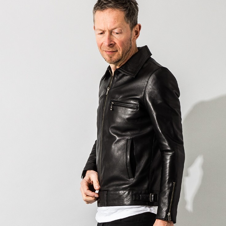 Liugoo Leathers 本革 UK襟付きシングルライダースジャケット メンズ 