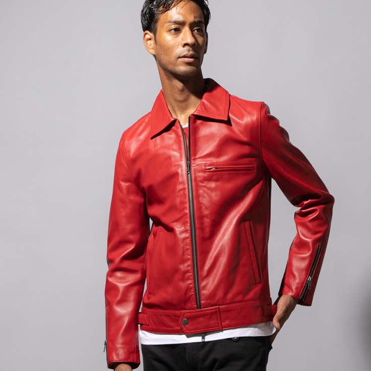 Liugoo Leathers 本革 UK襟付きシングルライダースジャケット メンズ 