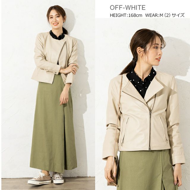 LIUGOO 本革 ノーカラーダブルライダースジャケット レディース