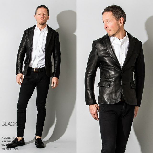 LIUGOO 本革 スリムフィットレザーテーラードジャケット メンズ