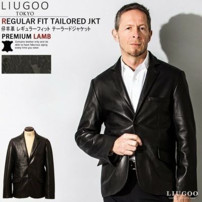 LIUGOO 本革 スリムフィットレザーテーラードジャケット メンズ 