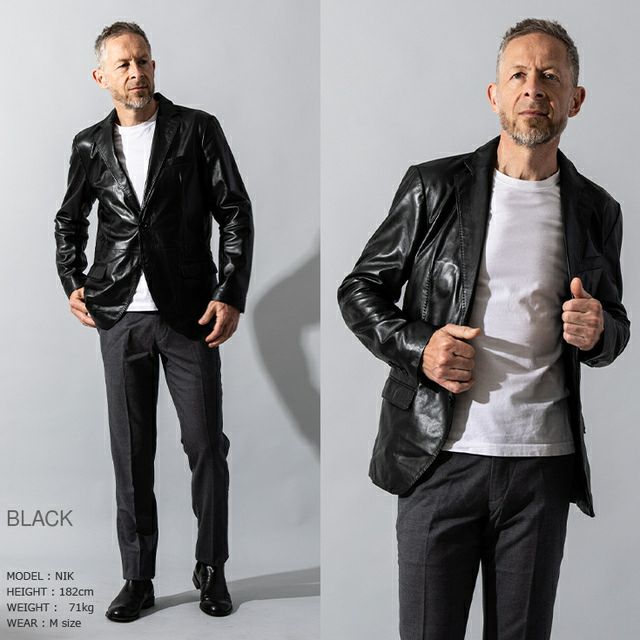 LIUGOO 本革 2ボタン テーラードジャケット レギュラーフィット