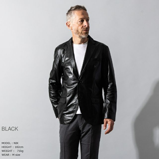 LIUGOO 本革 2ボタン テーラードジャケット レギュラーフィット