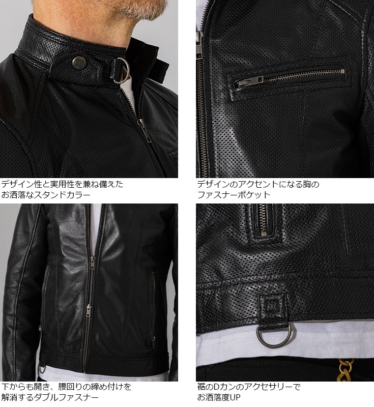 Liugoo Leathers 本革 メッシュレザー シングルライダースジャケット 