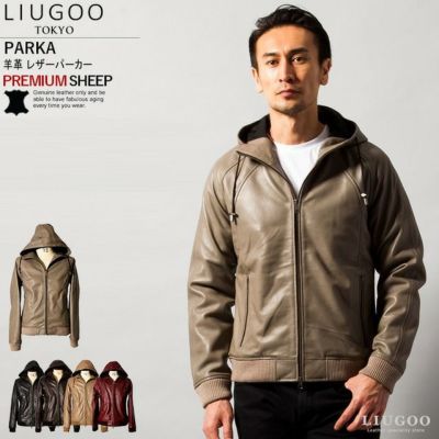 LIUGOO 本革 ダウンライダースジャケット メンズ リューグー LG8802