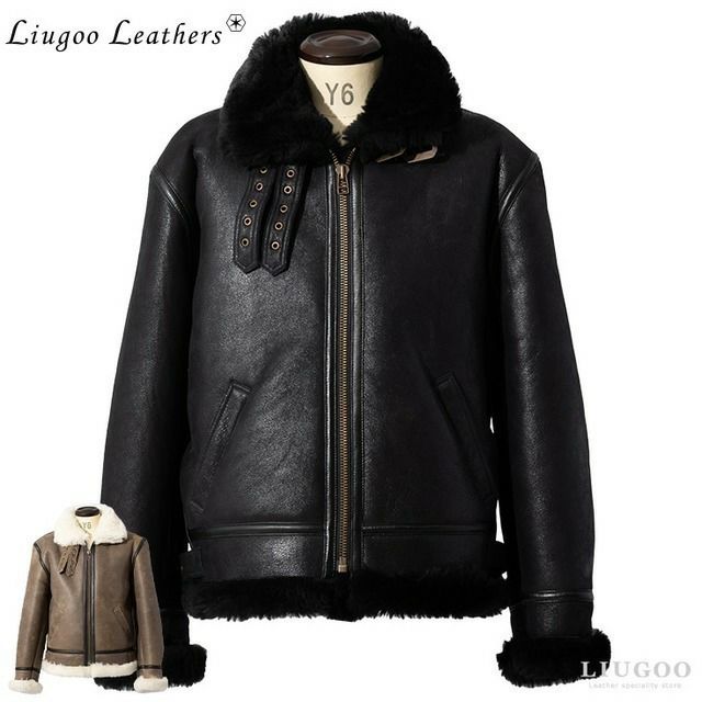 Liugoo Leathers 本革 B-3フライトジャケット ムートンジャケット 