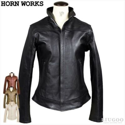 Horn Works 本革 ハイネックシングルライダースジャケット レディース 