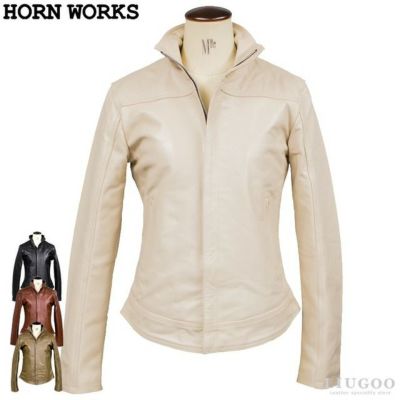 Horn Works 本革 ハイネックシングルライダースジャケット レディース