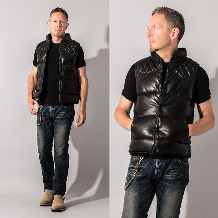 Liugoo Leathers 本革 レザーダウンベスト ダイヤキルト メンズ 