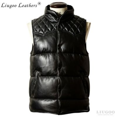 Liugoo Leathers 本革 レザーダウンベスト ダイヤキルト メンズ