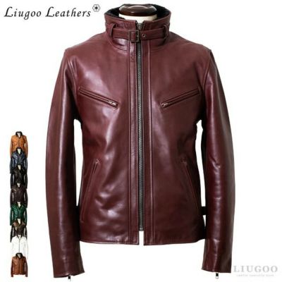 Liugoo Leathers 本革 襟ボアハイネックシングルライダースジャケット