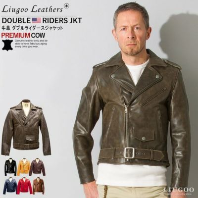 Liugoo Leathers 本革 ダブルライダースジャケット メンズ リューグー