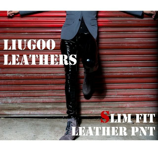 Liugoo Leathers 本革 スリムフィットレザーパンツ メンズ 
