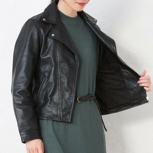 LIUGOO ZERO WASTE 本革 ダブルライダースジャケット レディース