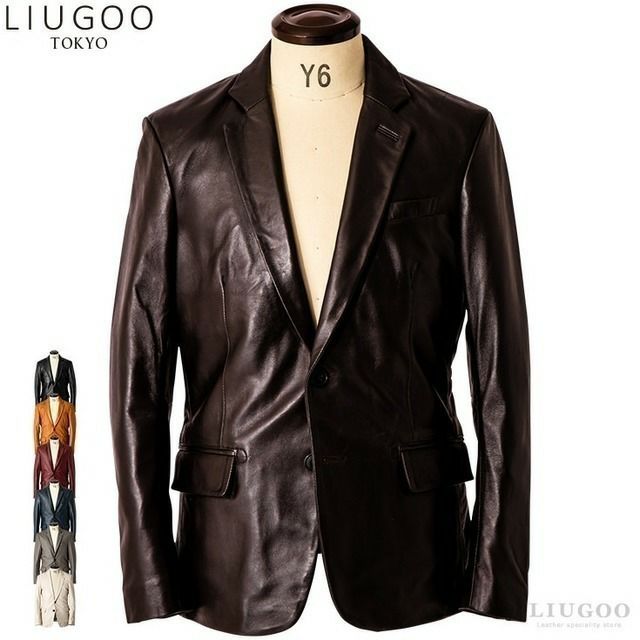 LIUGOO 本革 レザージャージ トラックジャケット メンズ リューグー
