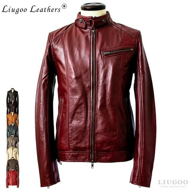 Liugoo Leathers 本革 シングルライダースジャケット メンズ