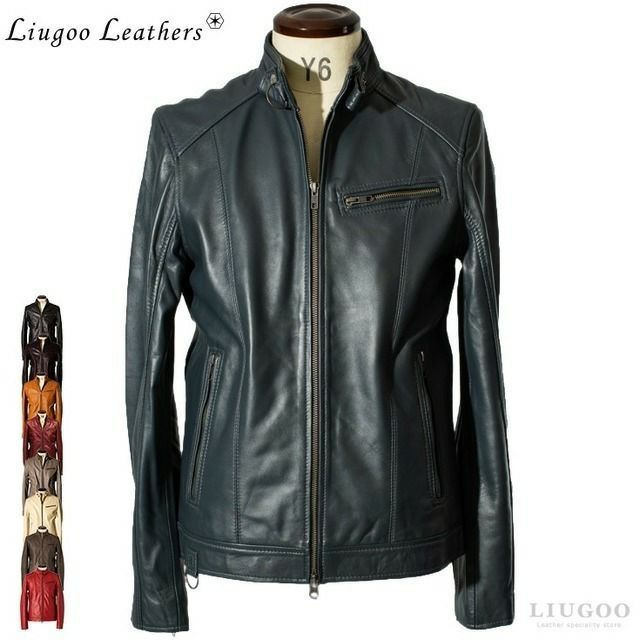 Liugoo Leathers 本革 シングルライダースジャケット メンズ