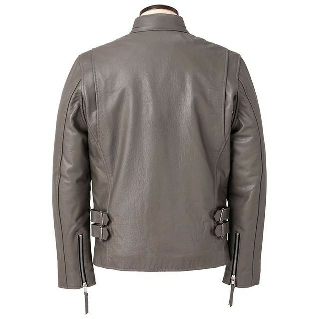 HORN WORKS グレー レザーシングルライダース Horn Works 本革 USタイプ シングルライダースジャケット メンズ