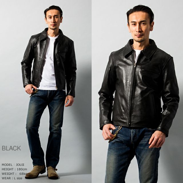 【希少カラー】シングルライダースジャケット　M ワッペン　トリコロール　牛革 Horn Works 本革 襟付きシングルライダースジャケット メンズ