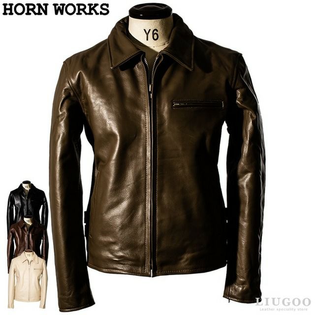 Horn Works レザージャケット ライダースジャケット 4766 4L 楽天市場】Horn Works 本革 襟付きシングルライダースジャケット