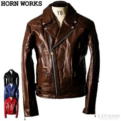 Horn Works 本革 UKパッドダブルライダースジャケット メンズ 