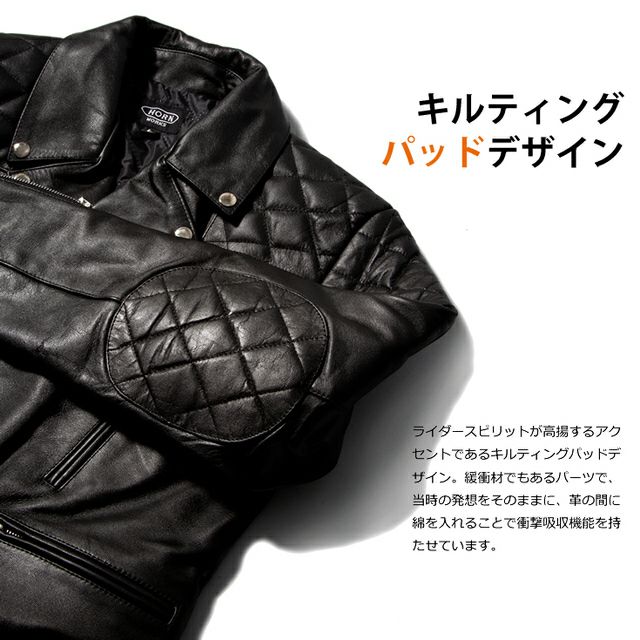 HORN WORKS ダブルライダースジャケット LL ブラック Horn Works 本革 UKパッドダブルライダースジャケット メンズ