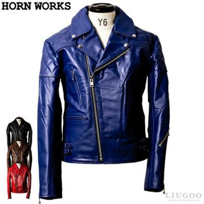 Horn Works 本革 UKパッドダブルライダースジャケット メンズ ホーン