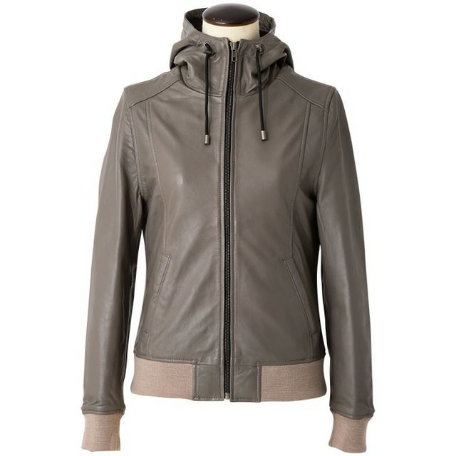 リューグー　ラムレザーパーカー　ダークベージュ　Lサイズ 楽天市場】LIUGOO 本革 レザーハイネックパーカー レディース