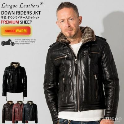 Liugoo Leathers 本革 ウィングネック ダウンライダース メンズ