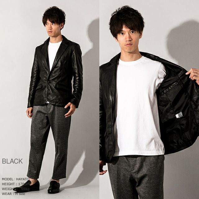 LIUGOO ZERO WASTE 本革 1ボタン テーラードジャケット メンズ