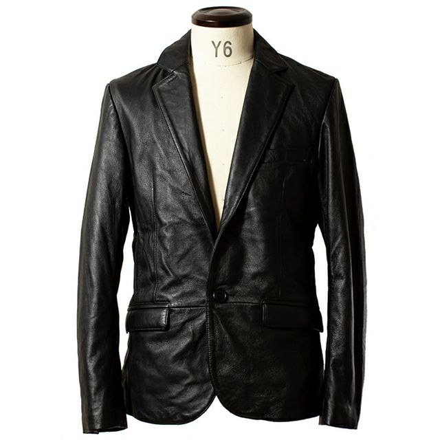 LIUGOO ZERO WASTE 本革 1ボタン テーラードジャケット メンズ