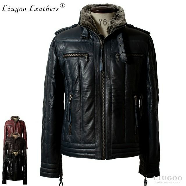 Liugoo Leathers 本革 ウィングネック ダウンライダース メンズ