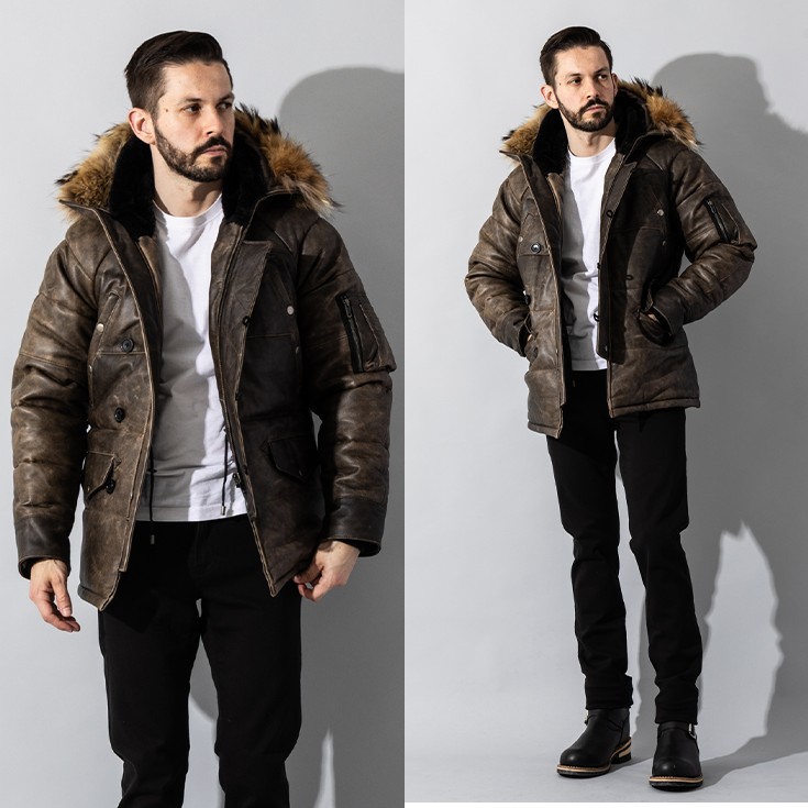Liugoo Leathers 本革 N-3Bフライトジャケット レザーダウン メンズ 