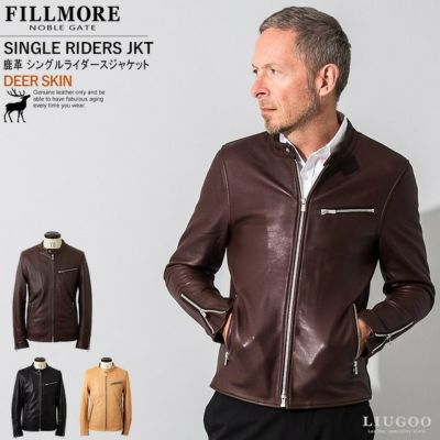 FILLMORE 本革 ディアスキンシングルライダースジャケット メンズ