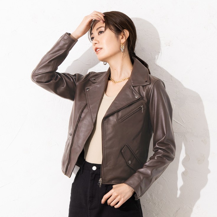 LIUGOO 本革 ダブルライダースジャケット レディース リューグー 