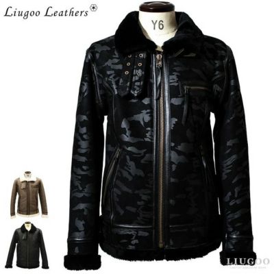 Liugoo Leathers 本革 B-3タイプライダース ムートンジャケット メンズ