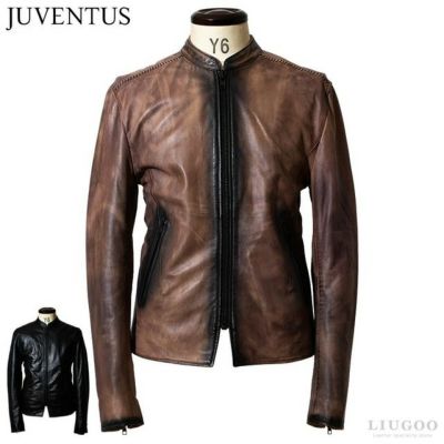 JUVENTUS 本革 手染めシングルライダースジャケット メンズ