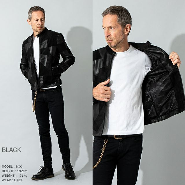 JUVENTUS 本革 パッチワークライダースジャケット メンズ ユベントス