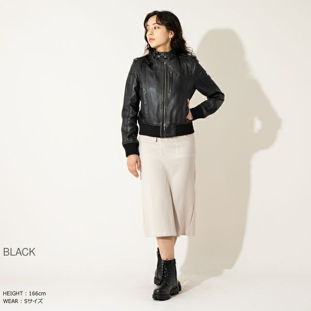 LIUGOO 本革 リブ ライダースジャケット レディース リューグー