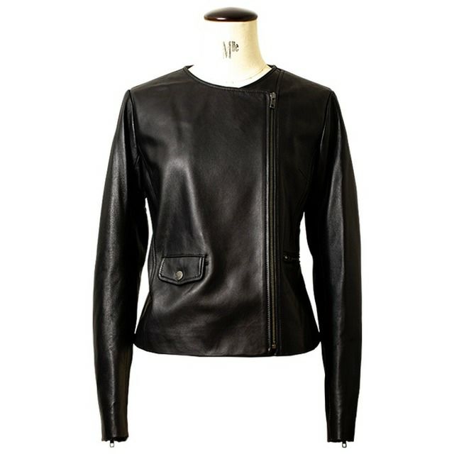 新品未使用JEAN-LOUIS SCHERRER レザー ライダースジャケット JEAN-LOUIS SCHERRER 本革 ノーカラーダブルライダースジャケット