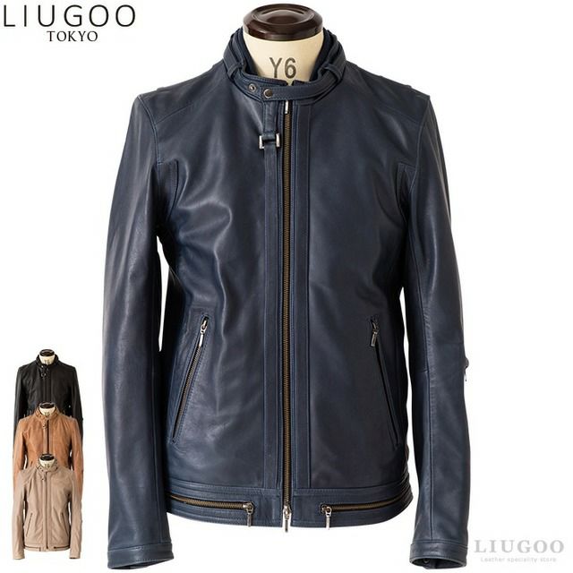 LIUGOO 本革 シングルライダースジャケット メンズ リューグー SRS16A