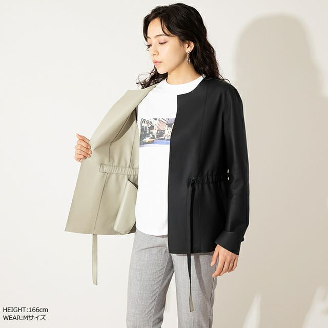 ジャンルイシェレル 羊革 ラムレザー ノーカラー ジャケット JEAN-LOUIS SCHERRER 本革 ラム羊革ノーカラーリバーシブルジャケット