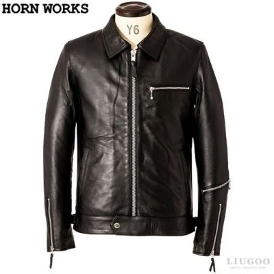 HORN WORKS シングル　ライダースジャケット　革ジャン　M Horn Works 本革 シングルライダースジャケット メンズ ホーン