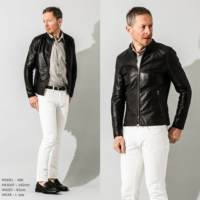 LIUGOO 本革 メッシュレザー シングルライダースジャケット