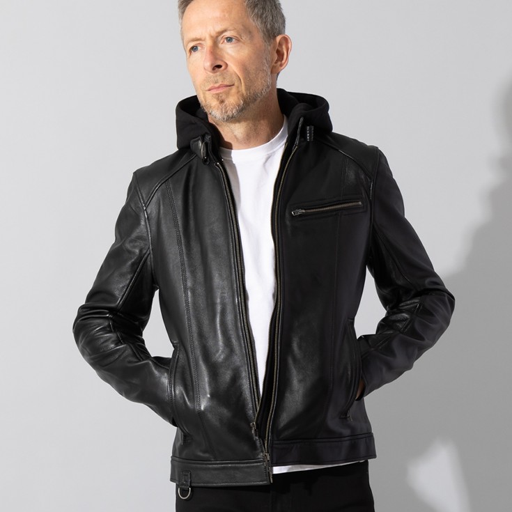 Liugoo Leathers 本革 フード付シングルライダース メンズ リューグー 